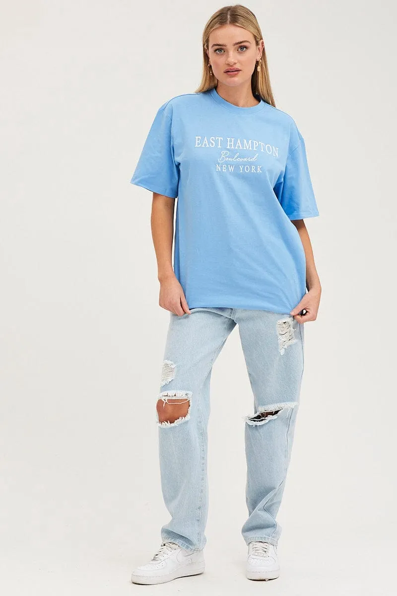 Blue Graphic T Shirt Oversized Crew Neck sold by Ally Fashion product image thumbnail 2