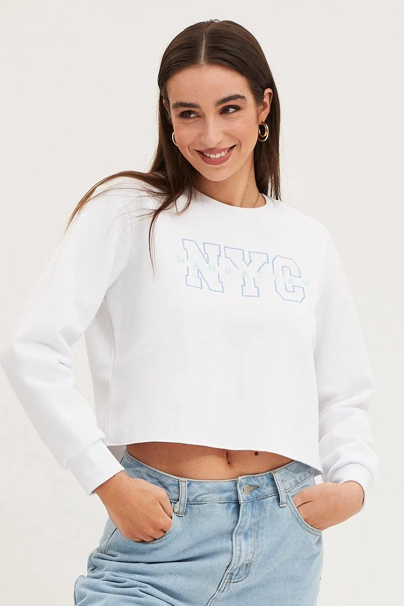 White Crop Sweatshirts Embroided sold by Ally Fashion product image thumbnail 3