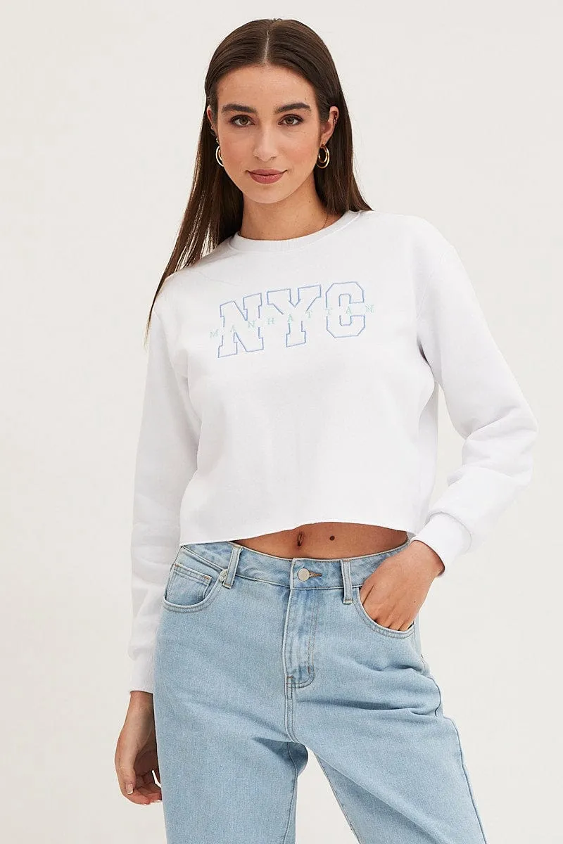 White Crop Sweatshirts Embroided sold by Ally Fashion