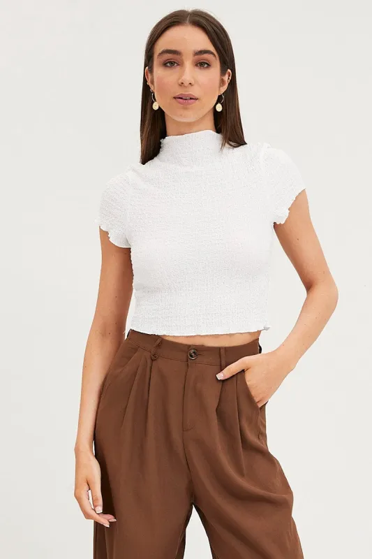 White Textured Top Short Sleeve sold by Ally Fashion