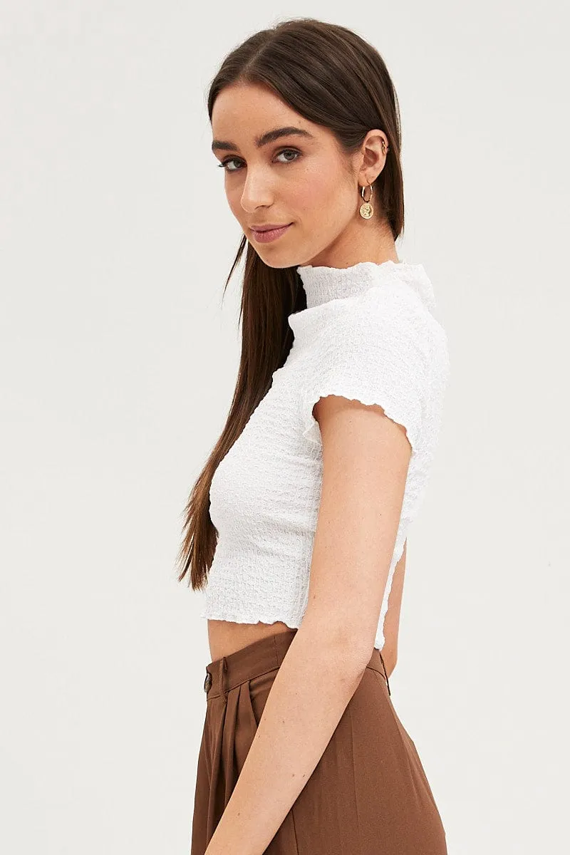 White Textured Top Short Sleeve sold by Ally Fashion product image thumbnail 3