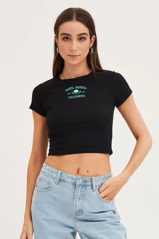 Black Top Short Sleeve Embroided sold by Ally Fashion