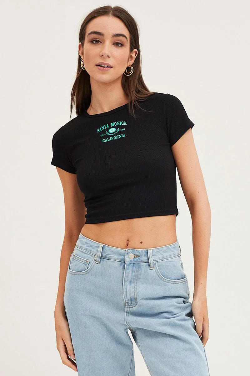 Black Top Short Sleeve Embroided sold by Ally Fashion product image thumbnail 3