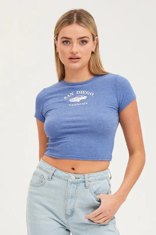 Blue Graphic Top Short Sleeve sold by Ally Fashion