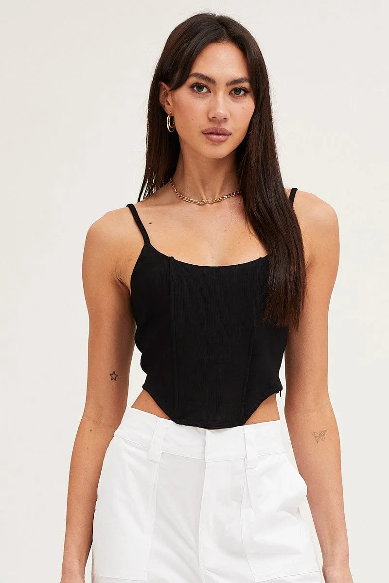 Black Rib Singlet Round Neck sold by Ally Fashion