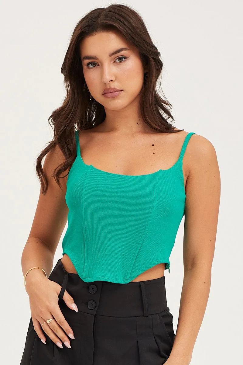 Green Rib Singlet Round Neck sold by Ally Fashion