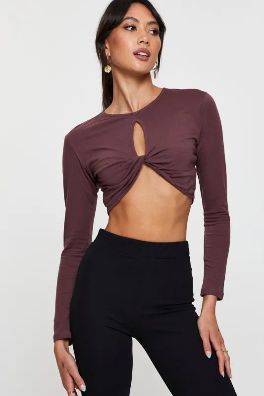 Black Keyhole Crop Top Long Sleeve sold by Ally Fashion