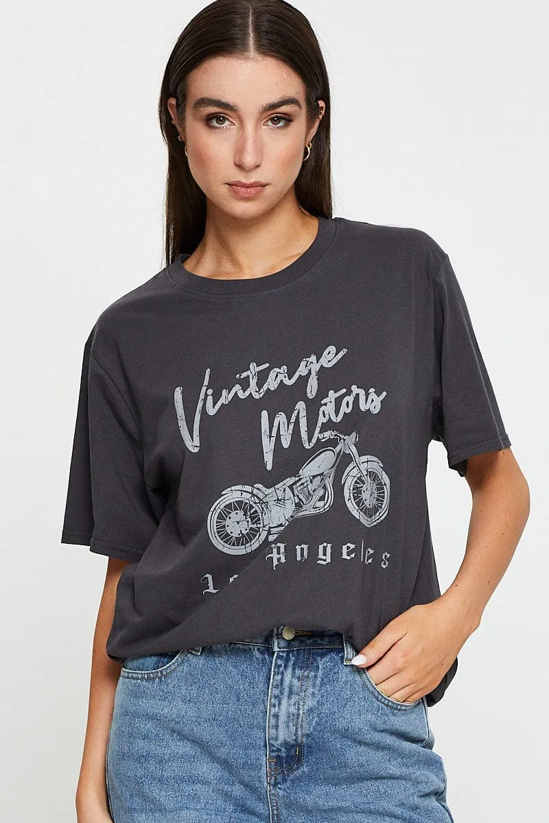 Black Graphic T Shirt Short Sleeve sold by Ally Fashion product image thumbnail 3