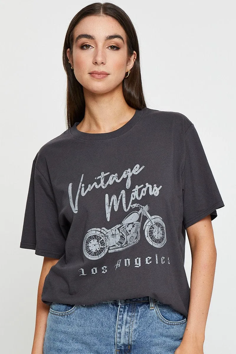 Black Graphic T Shirt Short Sleeve sold by Ally Fashion