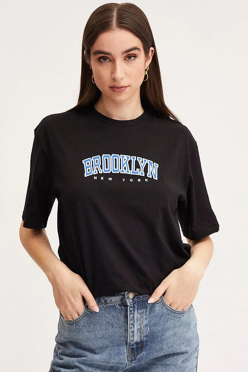 Black Graphic T Shirt Short Sleeve Embroided sold by Ally Fashion