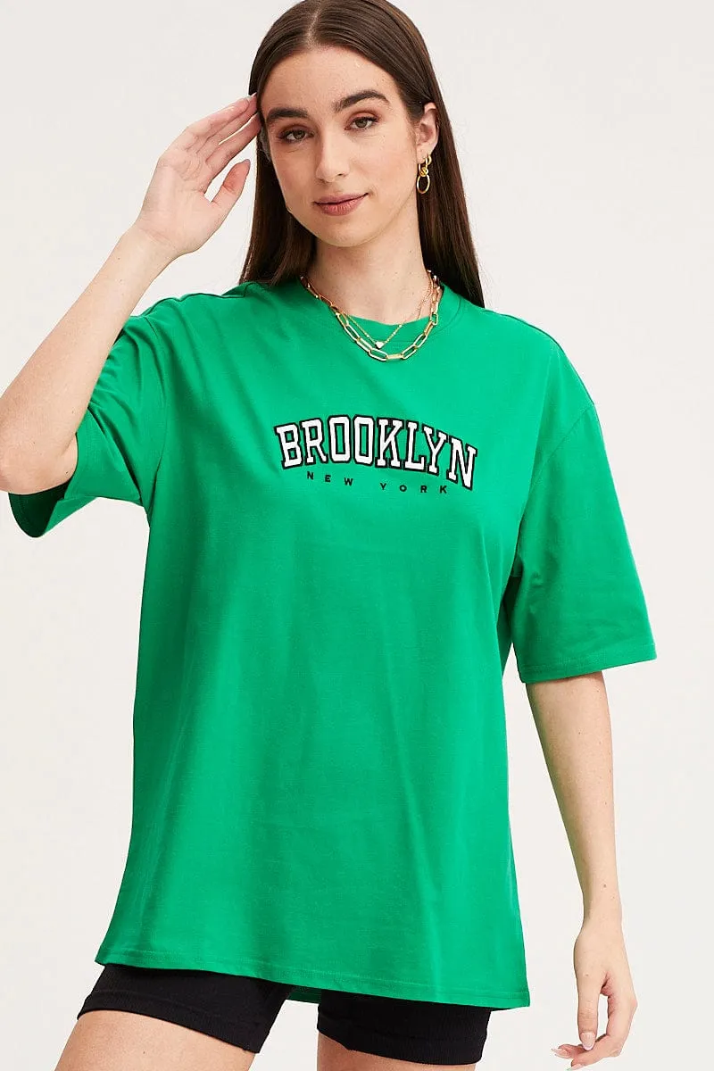 Green Graphic T Shirt Short Sleeve Embroided sold by Ally Fashion