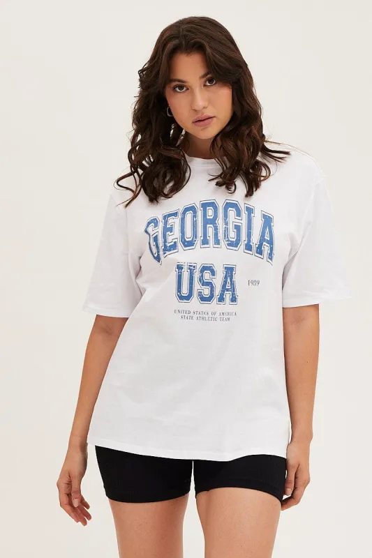 White Short Sleeve Graphic Tee Cotton Jersey sold by Ally Fashion