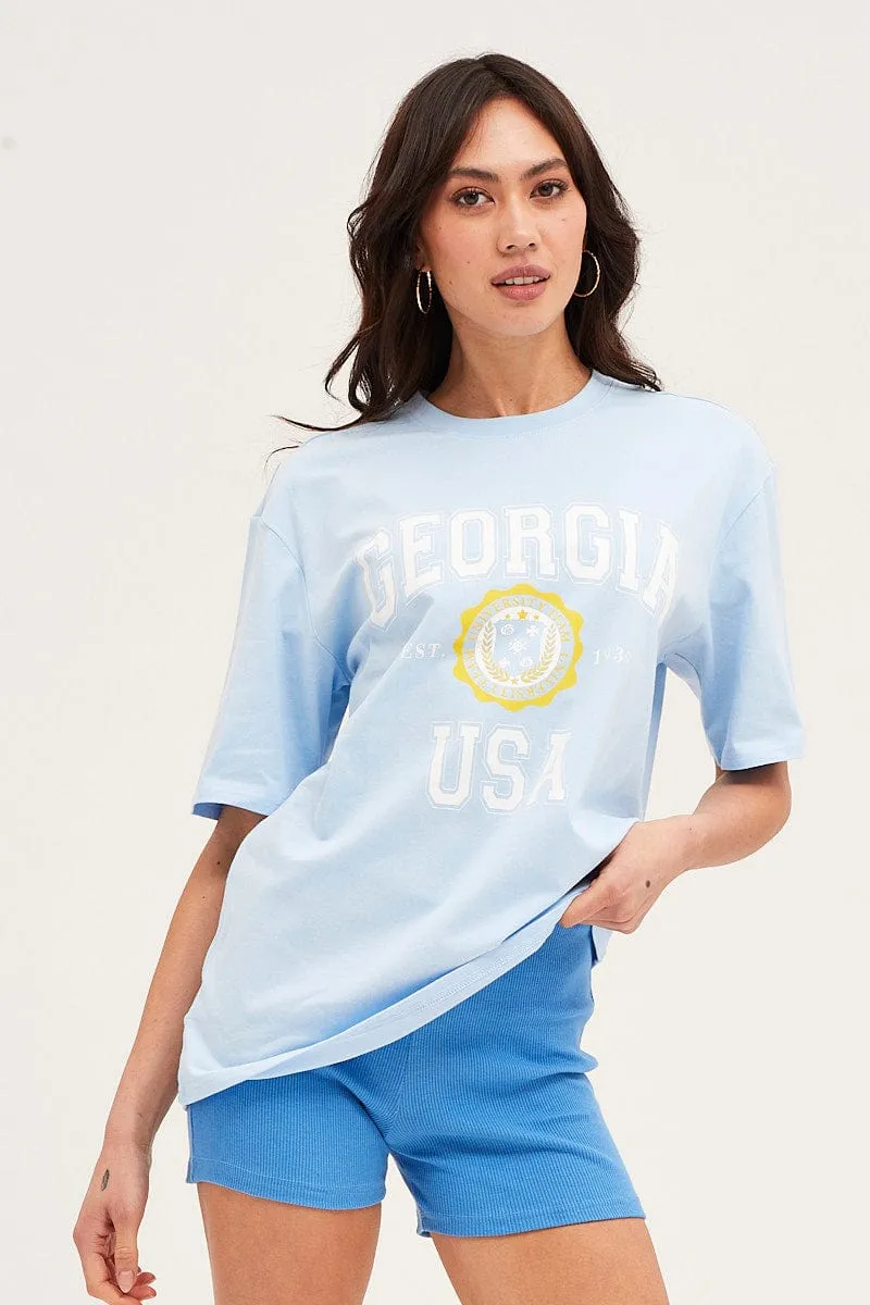 Blue Short Sleeve Graphic Tee sold by Ally Fashion product image thumbnail 3