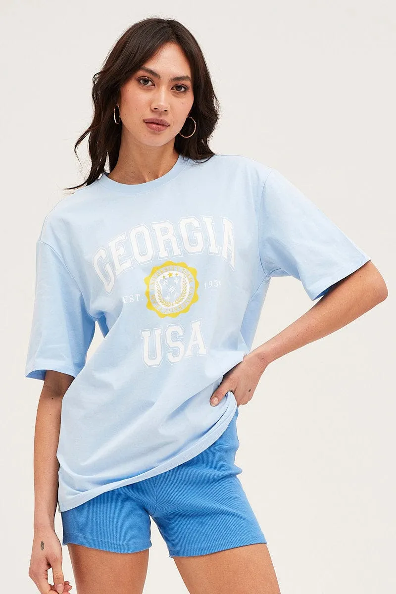 Blue Short Sleeve Graphic Tee sold by Ally Fashion