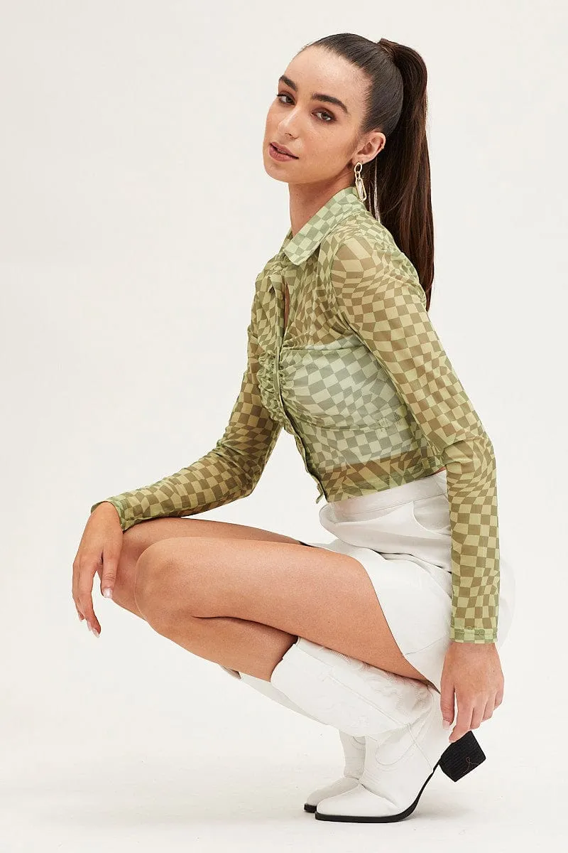 Abstract Print Top Long Sleeve Mesh sold by Ally Fashion