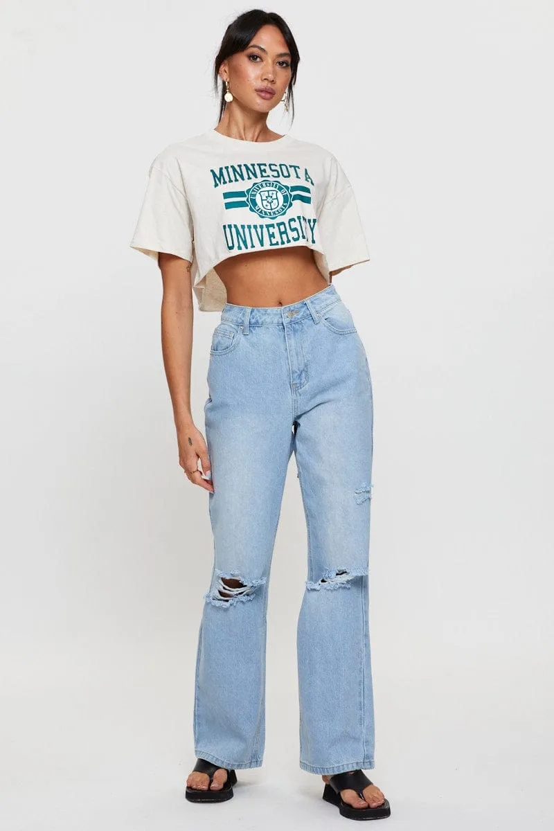 Beige Graphic Crop Top Short Sleeve sold by Ally Fashion product image thumbnail 2