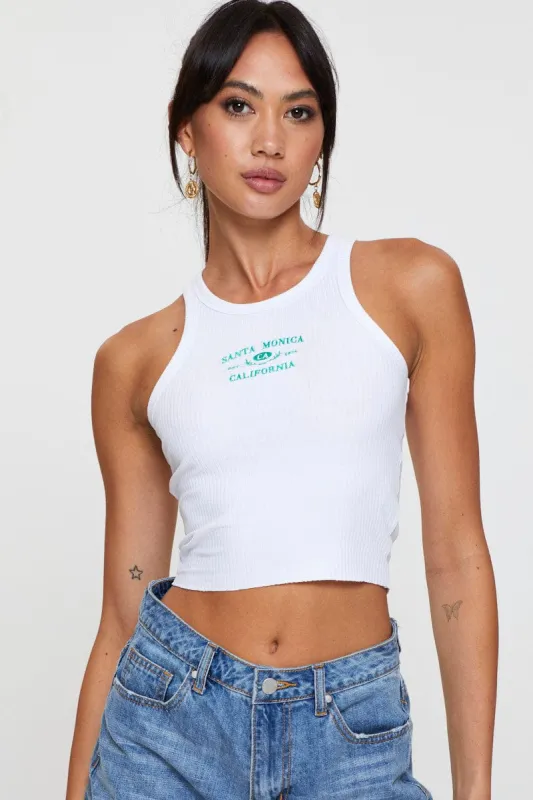 White Graphic Tank Embroided sold by Ally Fashion
