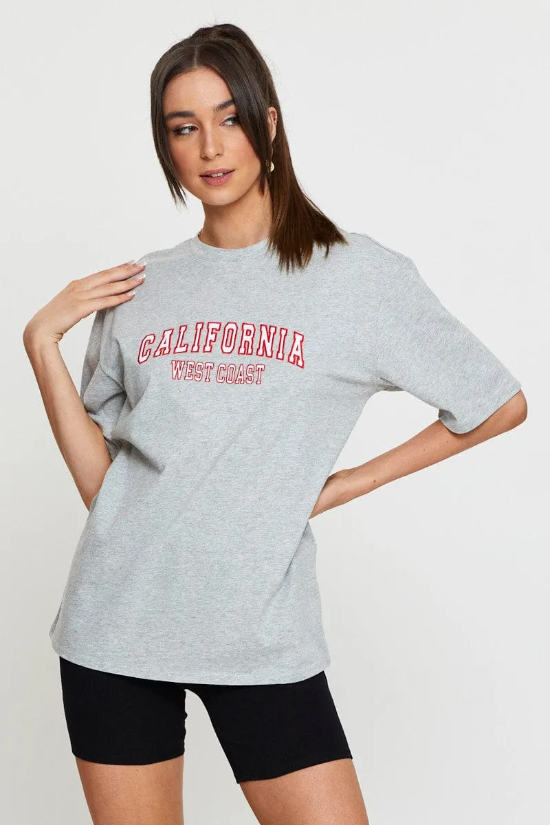 Grey Graphic T Shirt Short Sleeve Embroided sold by Ally Fashion