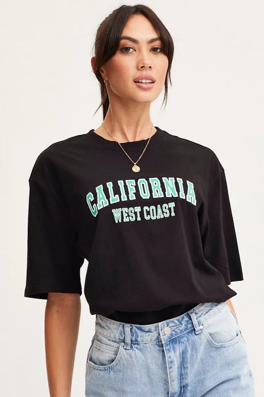 Black Graphic T Shirt Short Sleeve Embroided sold by Ally Fashion