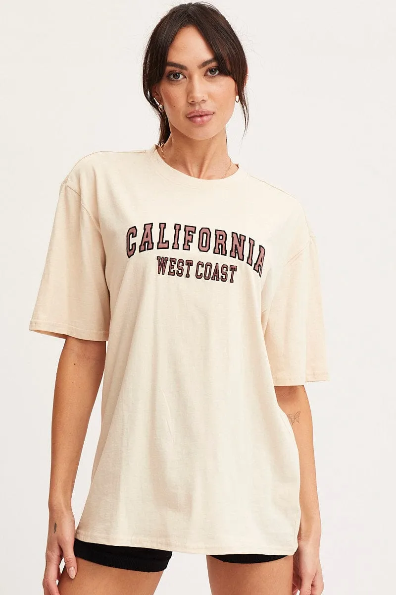 Beige Graphic T Shirt Short Sleeve Embroided sold by Ally Fashion product image thumbnail 3