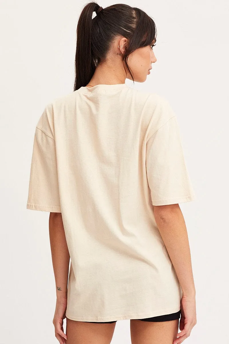 Beige Graphic T Shirt Short Sleeve Embroided sold by Ally Fashion product image thumbnail 5