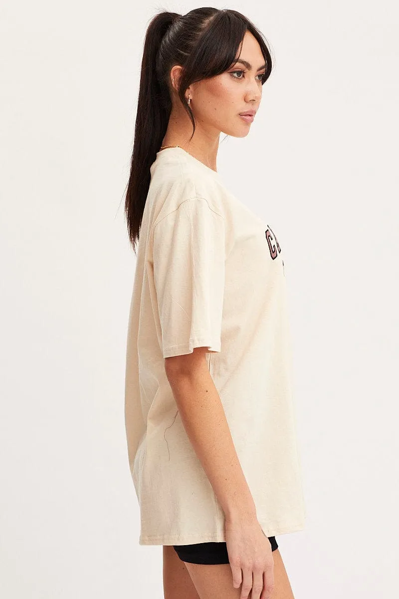 Beige Graphic T Shirt Short Sleeve Embroided sold by Ally Fashion product image thumbnail 4