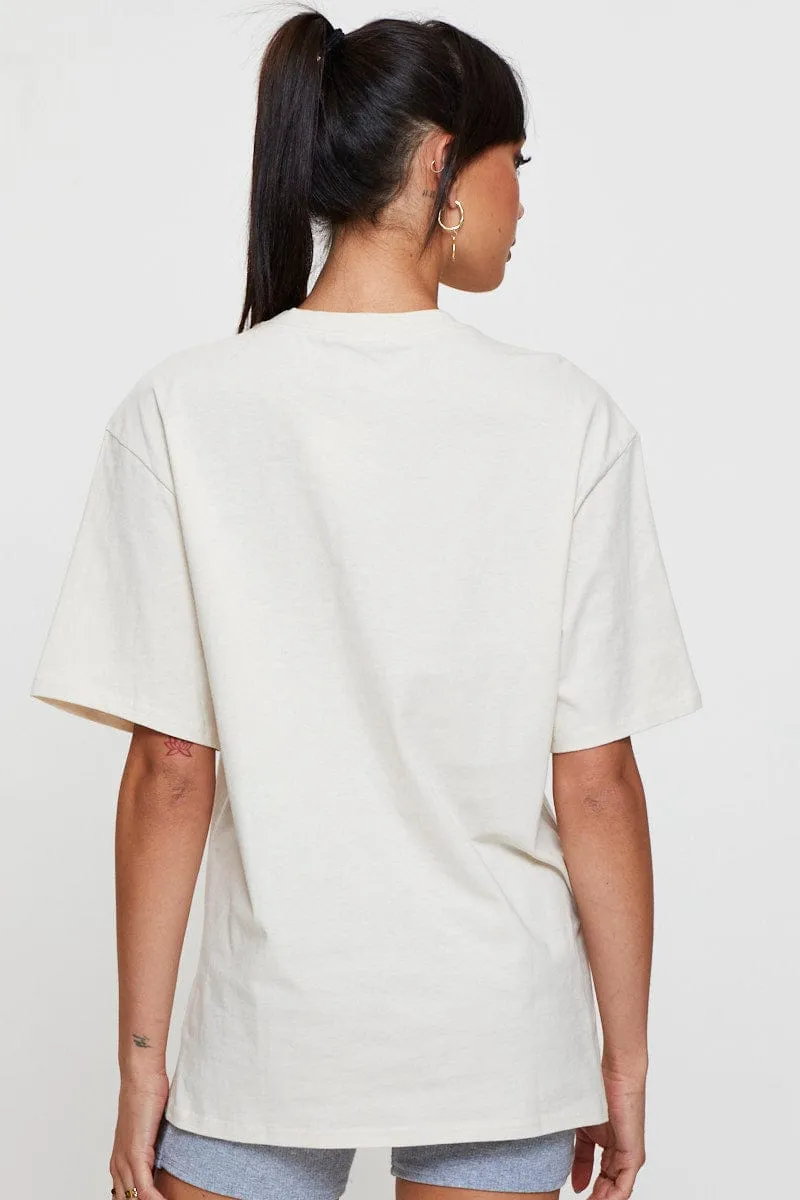 Beige Graphic T Shirt Short Sleeve Embroided sold by Ally Fashion product image thumbnail 4