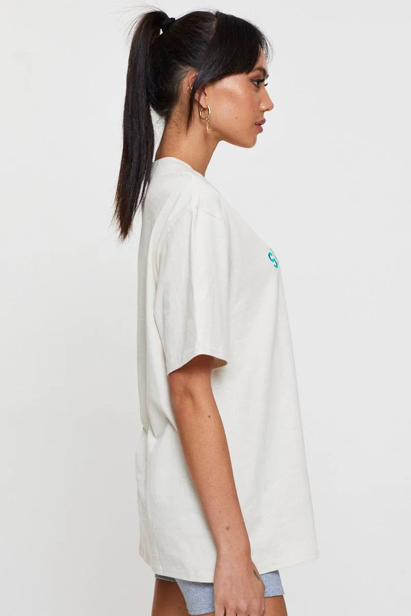 Beige Graphic T Shirt Short Sleeve Embroided sold by Ally Fashion product image thumbnail 5