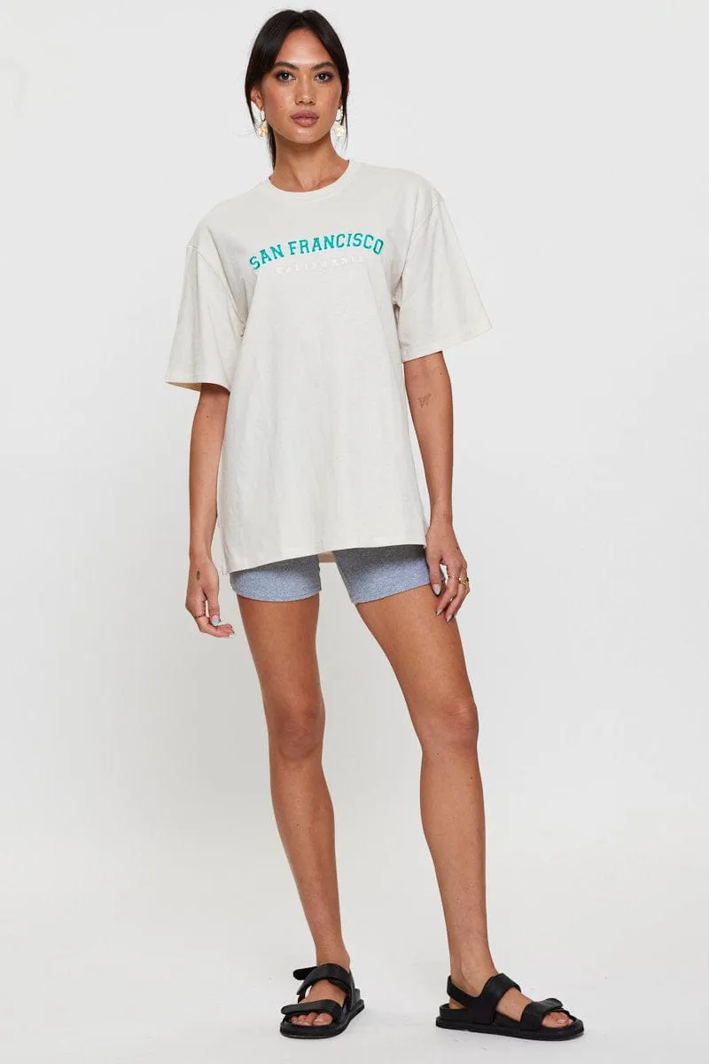 Beige Graphic T Shirt Short Sleeve Embroided sold by Ally Fashion product image thumbnail 2