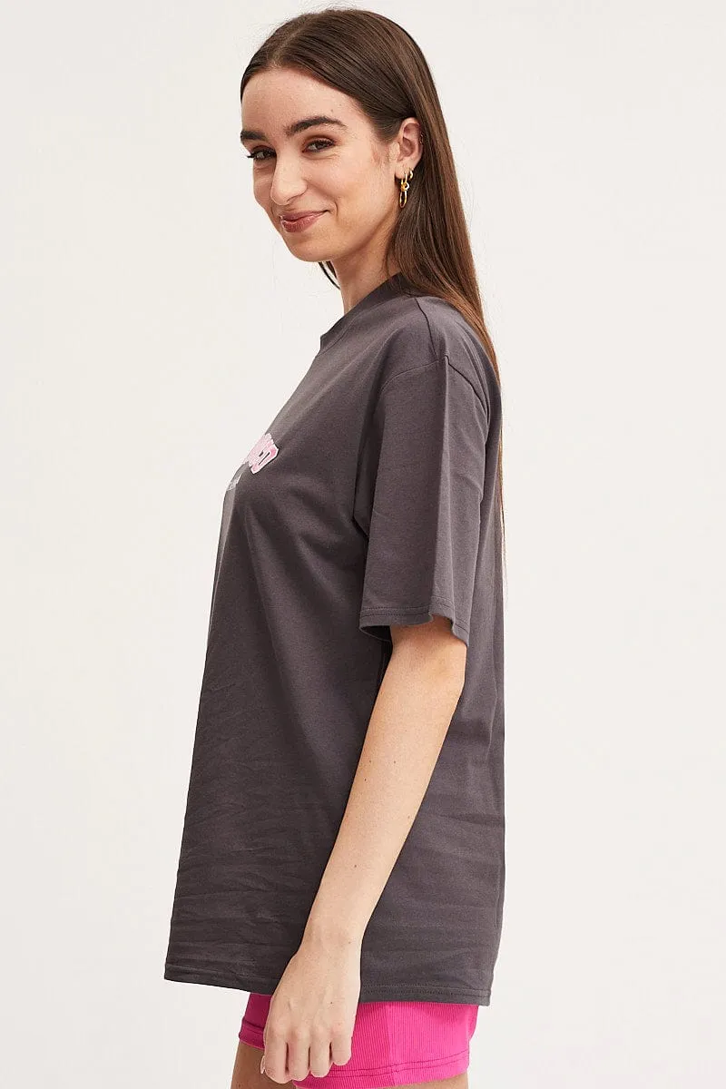 Grey Graphic T-Shirt Short Sleeve Embroided sold by Ally Fashion product image thumbnail 4