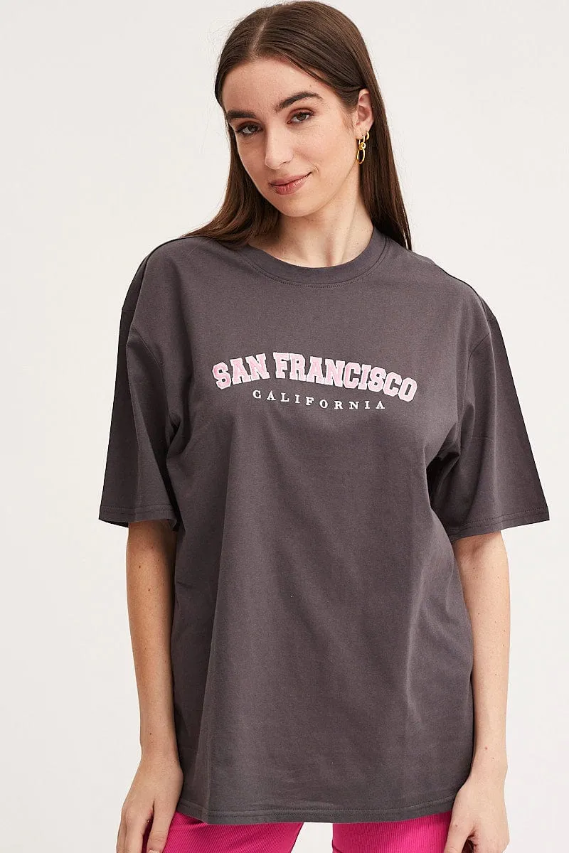 Grey Graphic T-Shirt Short Sleeve Embroided sold by Ally Fashion product image thumbnail 3