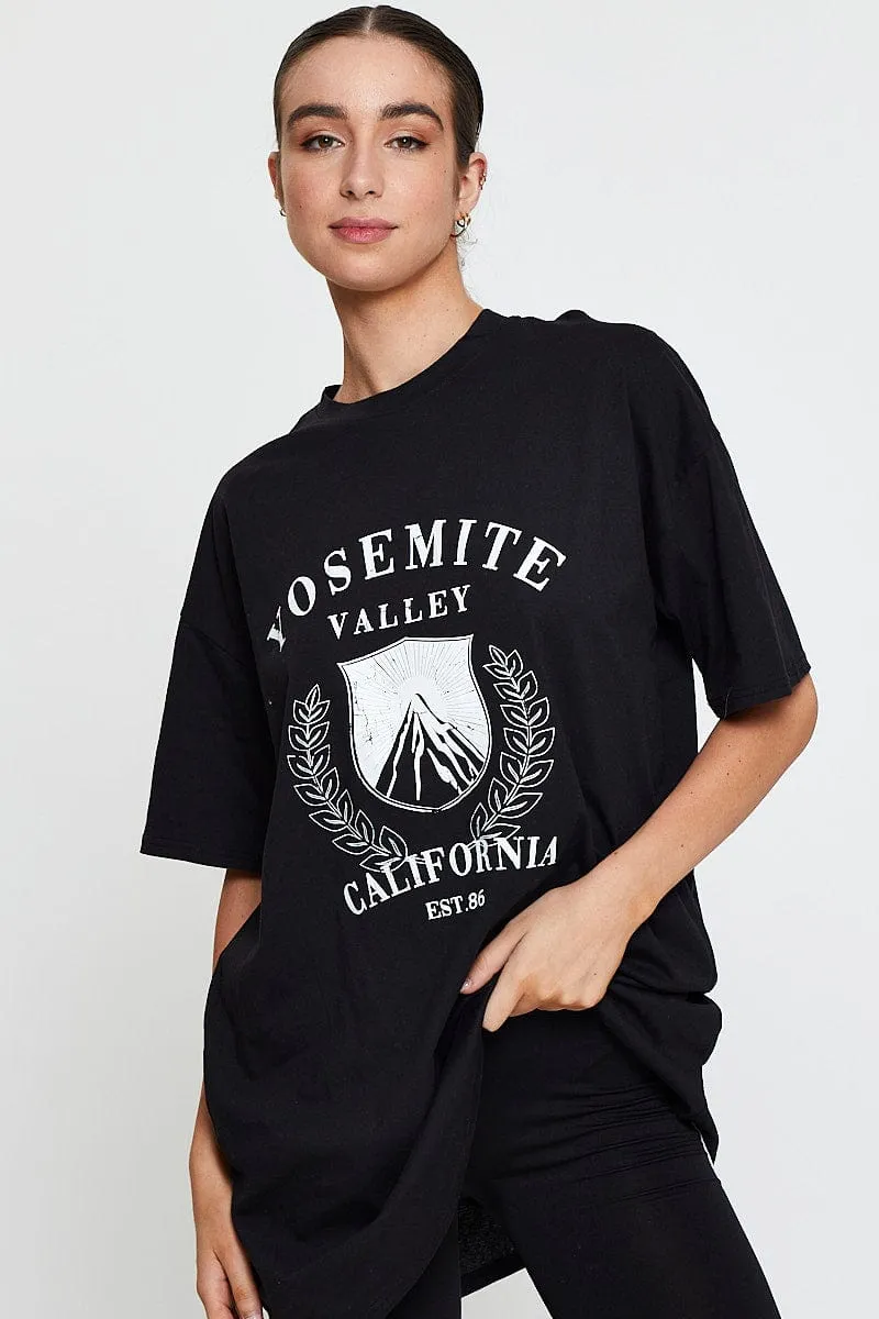 Black Graphic T-Shirt Short Sleeve sold by Ally Fashion