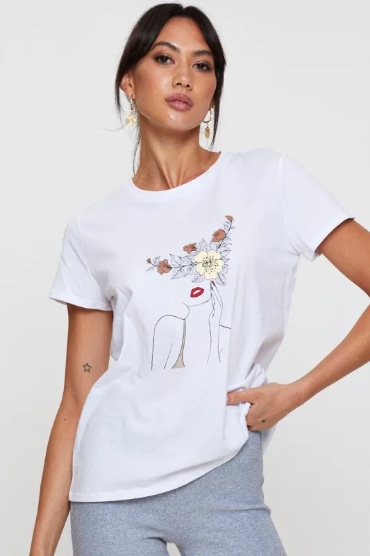 White Graphic T Shirt Short Sleeve sold by Ally Fashion