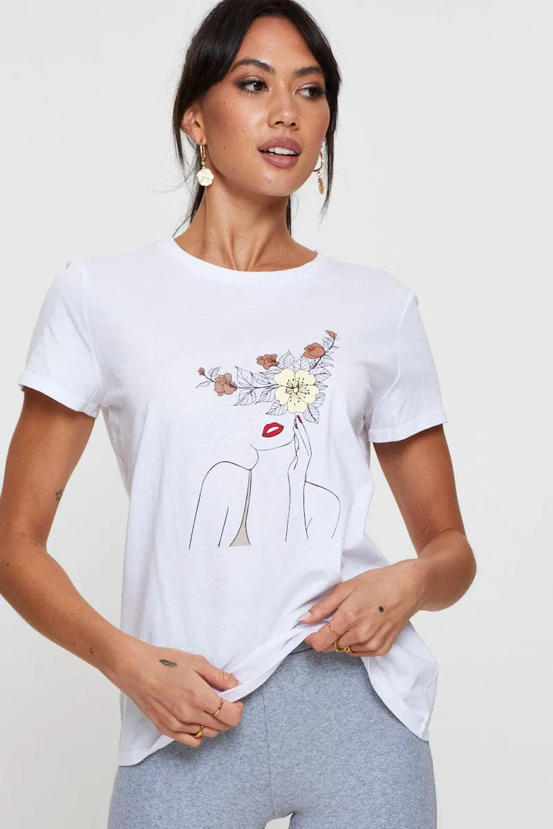 White Graphic T Shirt Short Sleeve sold by Ally Fashion product image thumbnail 3