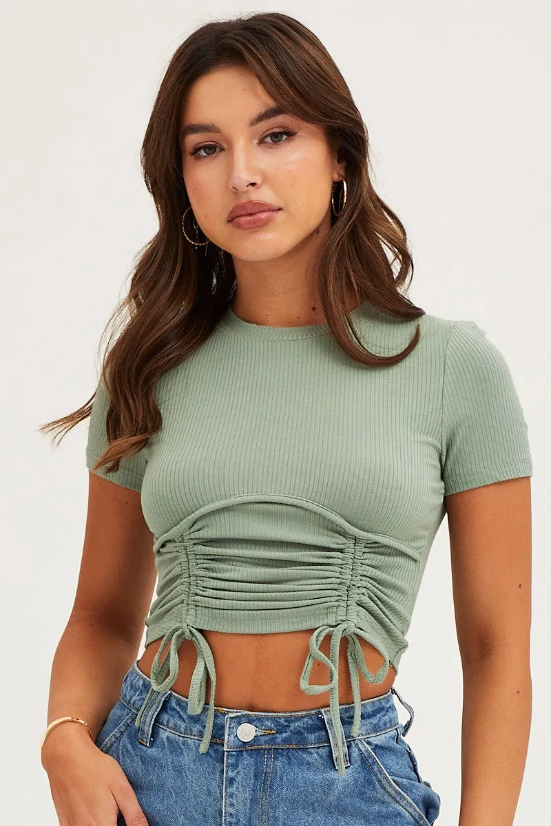 Green Bust Detail Top Short Sleeve Ruche sold by Ally Fashion