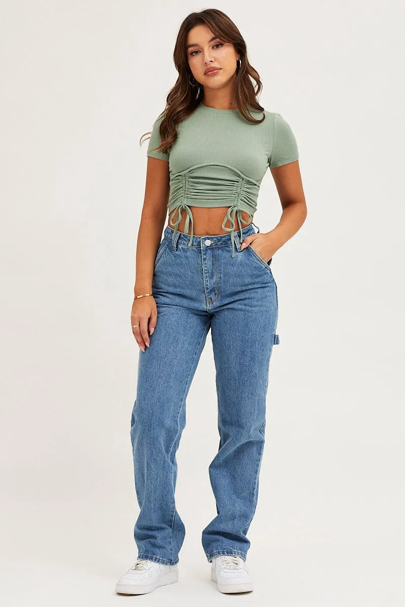 Green Bust Detail Top Short Sleeve Ruche sold by Ally Fashion product image thumbnail 3