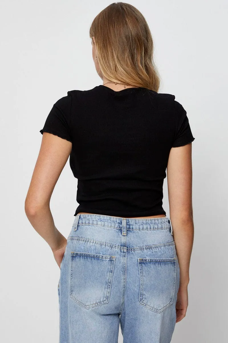 Black Rib T Shirt Short Sleeve Embroided sold by Ally Fashion product image thumbnail 5