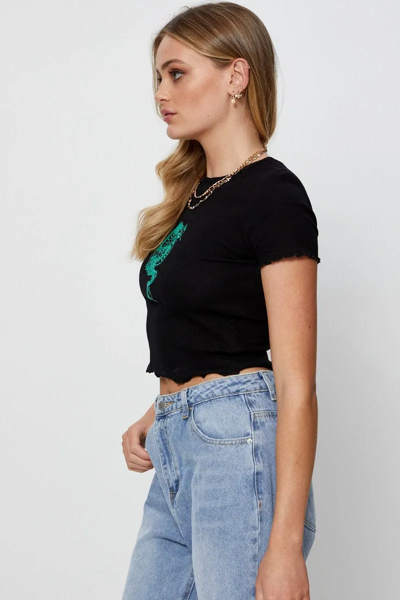Black Rib T Shirt Short Sleeve Embroided sold by Ally Fashion product image thumbnail 4
