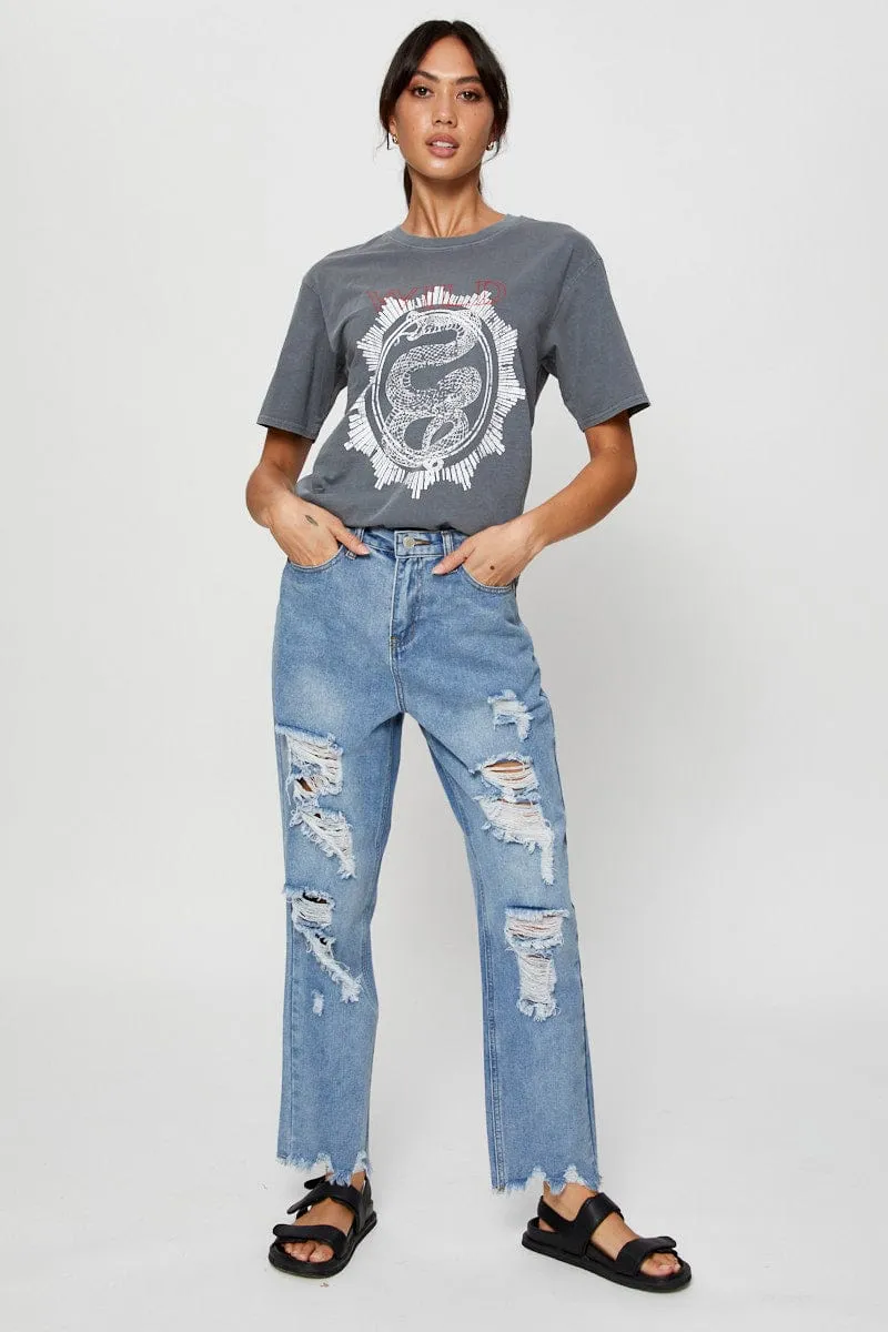 Grey Graphic T Shirt Short Sleeve sold by Ally Fashion product image thumbnail 2