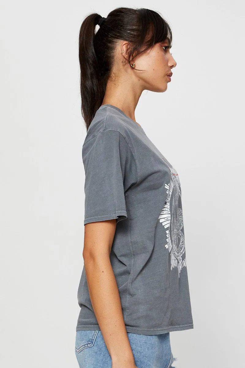 Grey Graphic T Shirt Short Sleeve sold by Ally Fashion product image thumbnail 4
