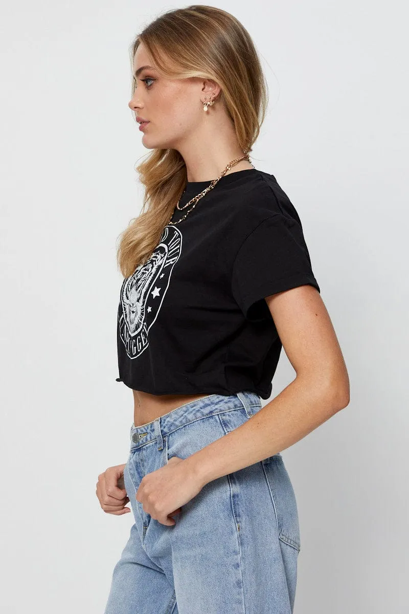 Black Graphic T-Shirt Short Sleeve Crop sold by Ally Fashion product image thumbnail 4