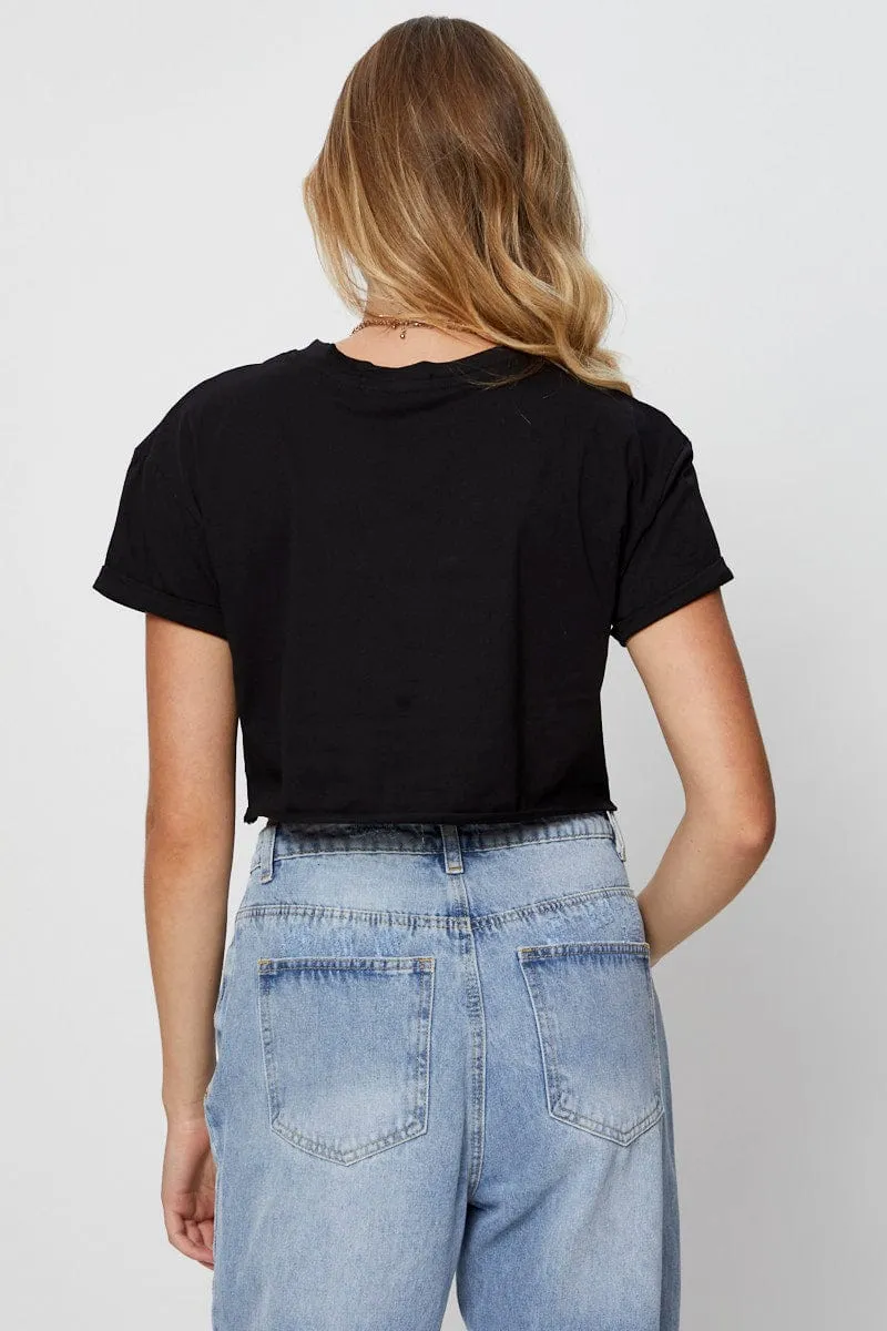 Black Graphic T-Shirt Short Sleeve Crop sold by Ally Fashion product image thumbnail 5