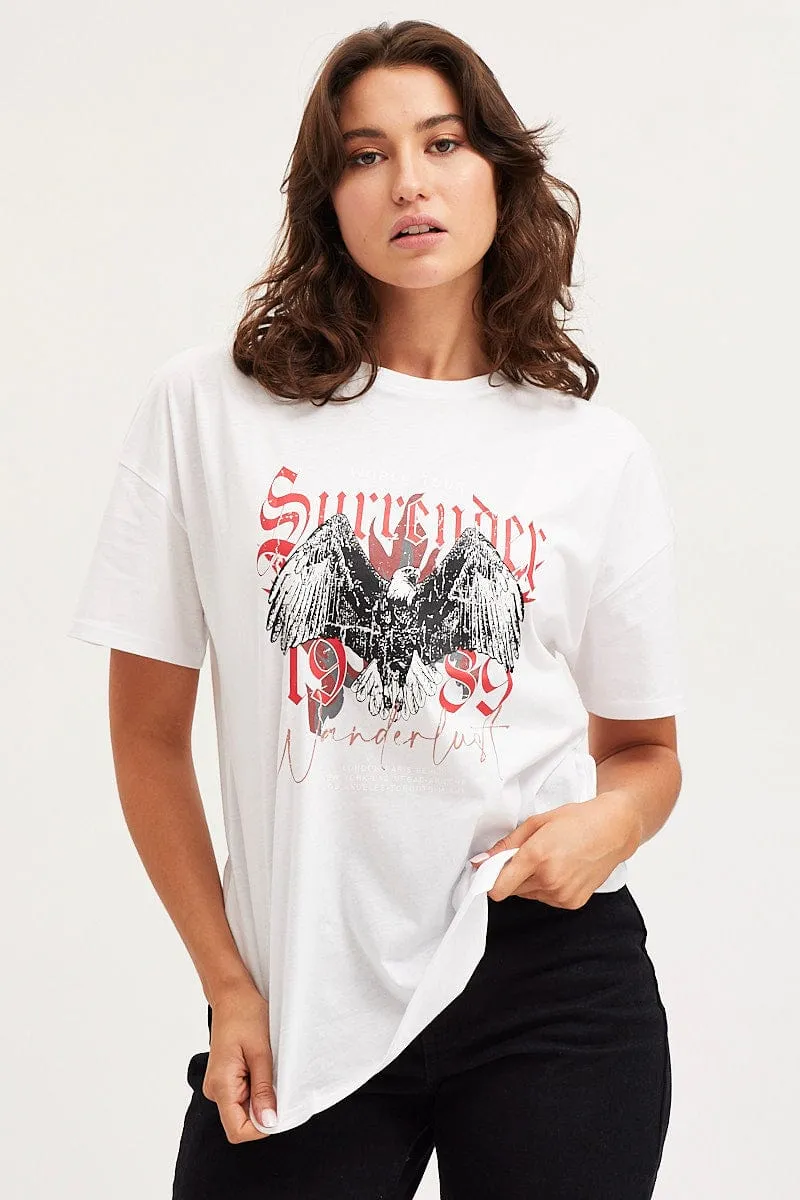 White Graphic T-Shirt Short Sleeve sold by Ally Fashion