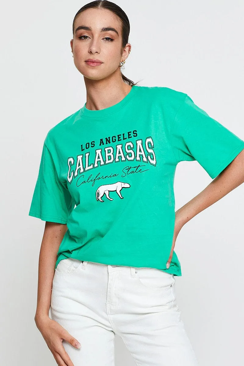 Green Graphic T-Shirt Short Sleeve sold by Ally Fashion