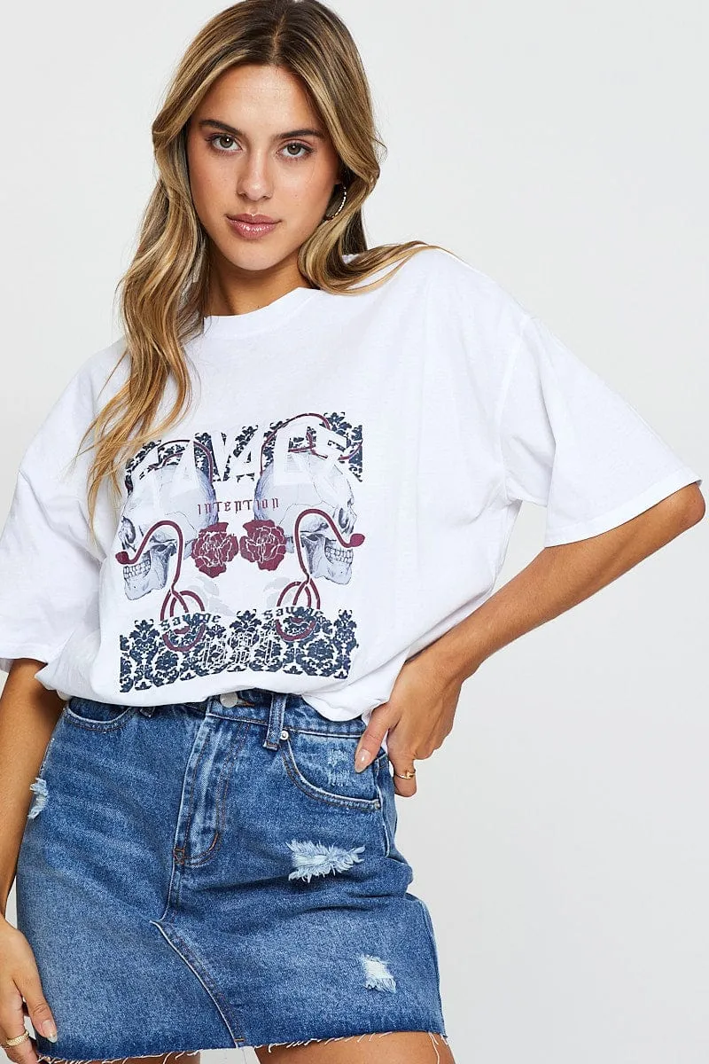 White Graphic T-Shirt Short Sleeve sold by Ally Fashion product image thumbnail 3