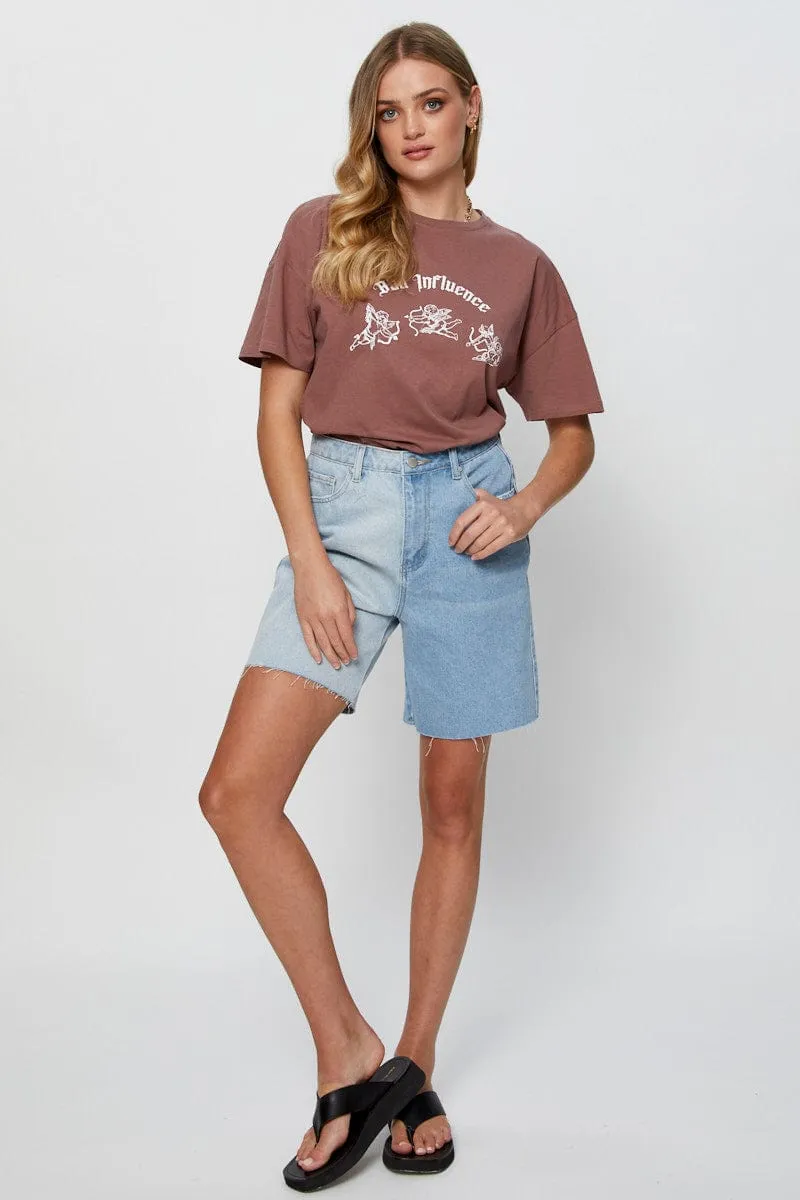 Brown Graphic T-Shirt Short Sleeve Crop sold by Ally Fashion product image thumbnail 2