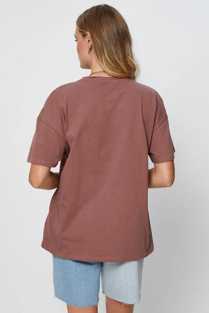 Brown Graphic T-Shirt Short Sleeve Crop sold by Ally Fashion product image thumbnail 5
