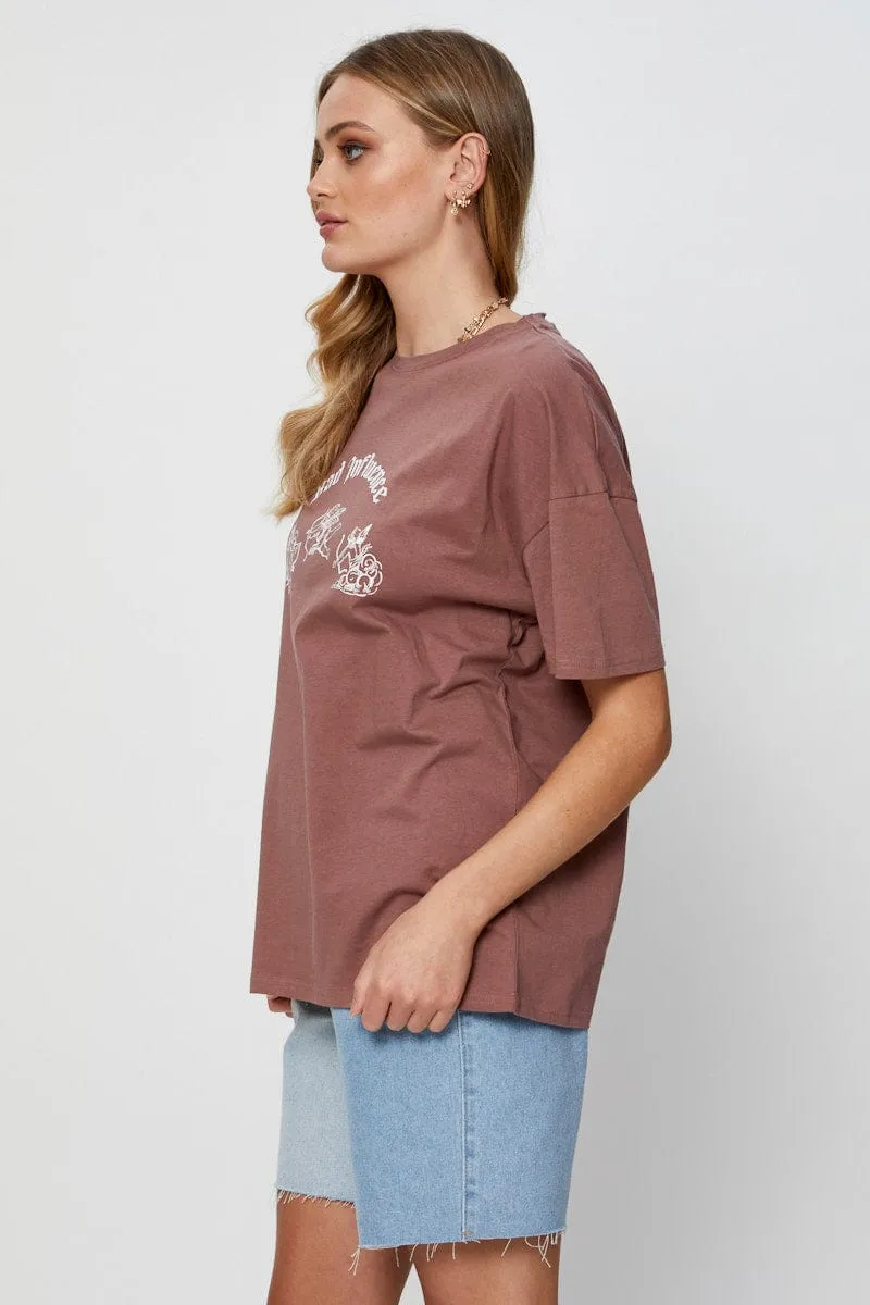 Brown Graphic T-Shirt Short Sleeve Crop sold by Ally Fashion product image thumbnail 4