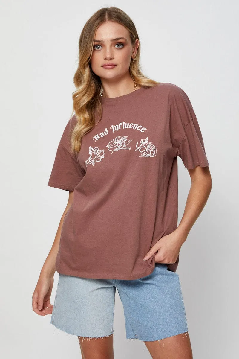 Brown Graphic T-Shirt Short Sleeve Crop sold by Ally Fashion product image thumbnail 3