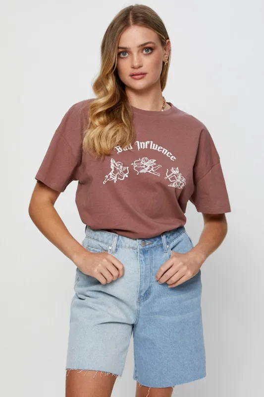 Brown Graphic T Shirt Short Sleeve Crop sold by Ally Fashion